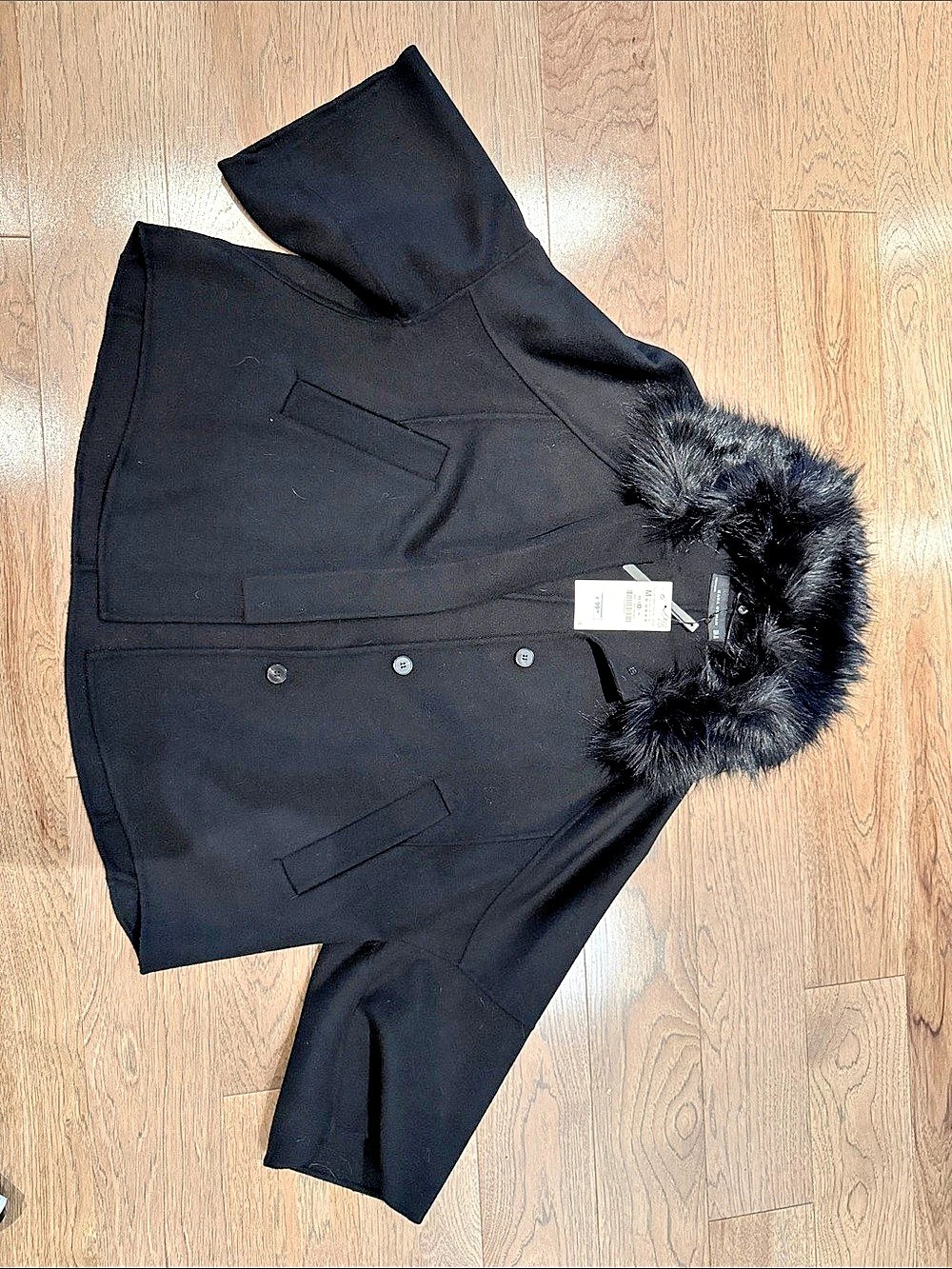 Zara Woman Faux Fur Hood Jacket Black Size Medium NWT